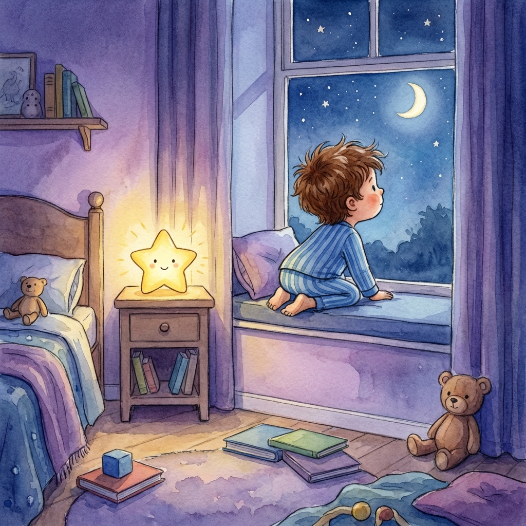 Watercolour storybook page — bedtime story