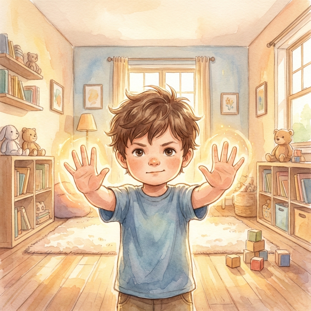 Watercolour storybook page — gentle hands